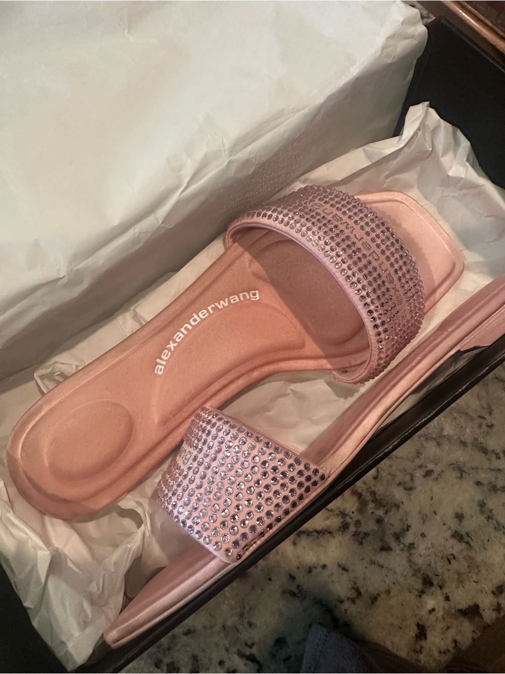 Alexander Wang pale pink crystal-embellished slide sandals